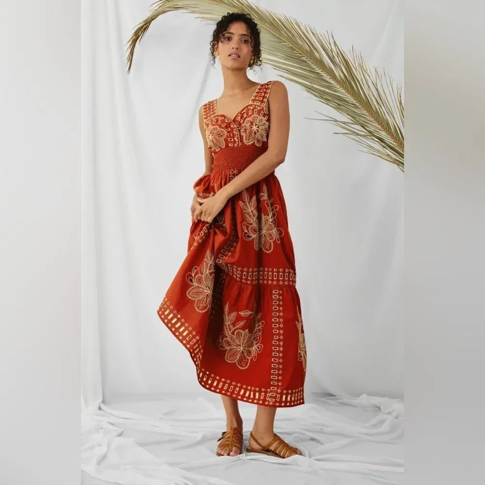 Rails Fawn Red Embroidered Midi Dress Size Small